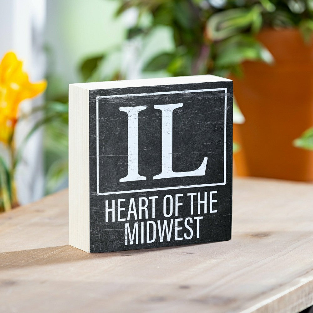 Plow & Hearth State Sign Wood Block Illinois 6"x6"