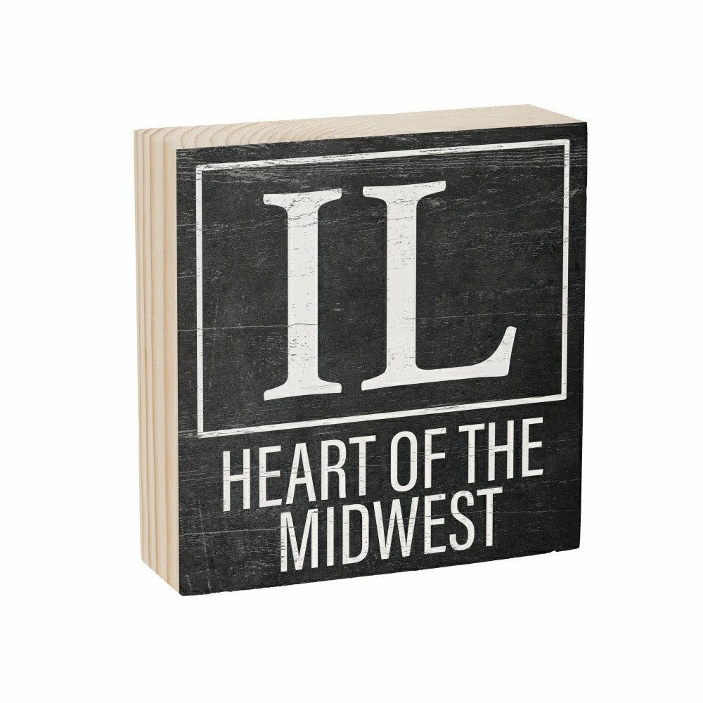 Plow & Hearth State Sign Wood Block Illinois 6"x6"
