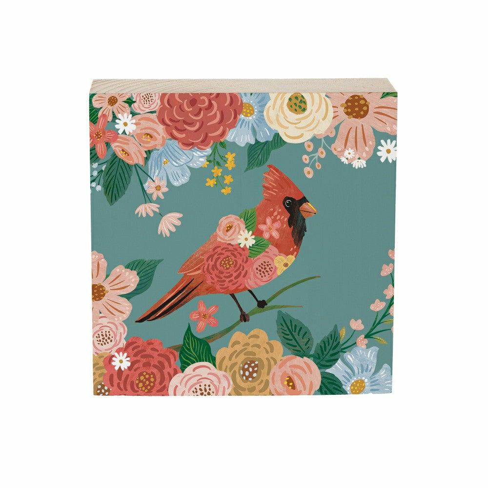 Plow & Hearth What She Shed Cardinal Sign Wood Block, 6"x6"