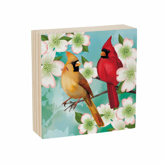 Plow & Hearth What She Shed Cardinal Sign Wood Block, 6"x6"