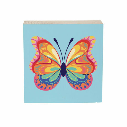 Plow & Hearth Bunny Blooms Butterfly Sign Wood Block, 6"x6"