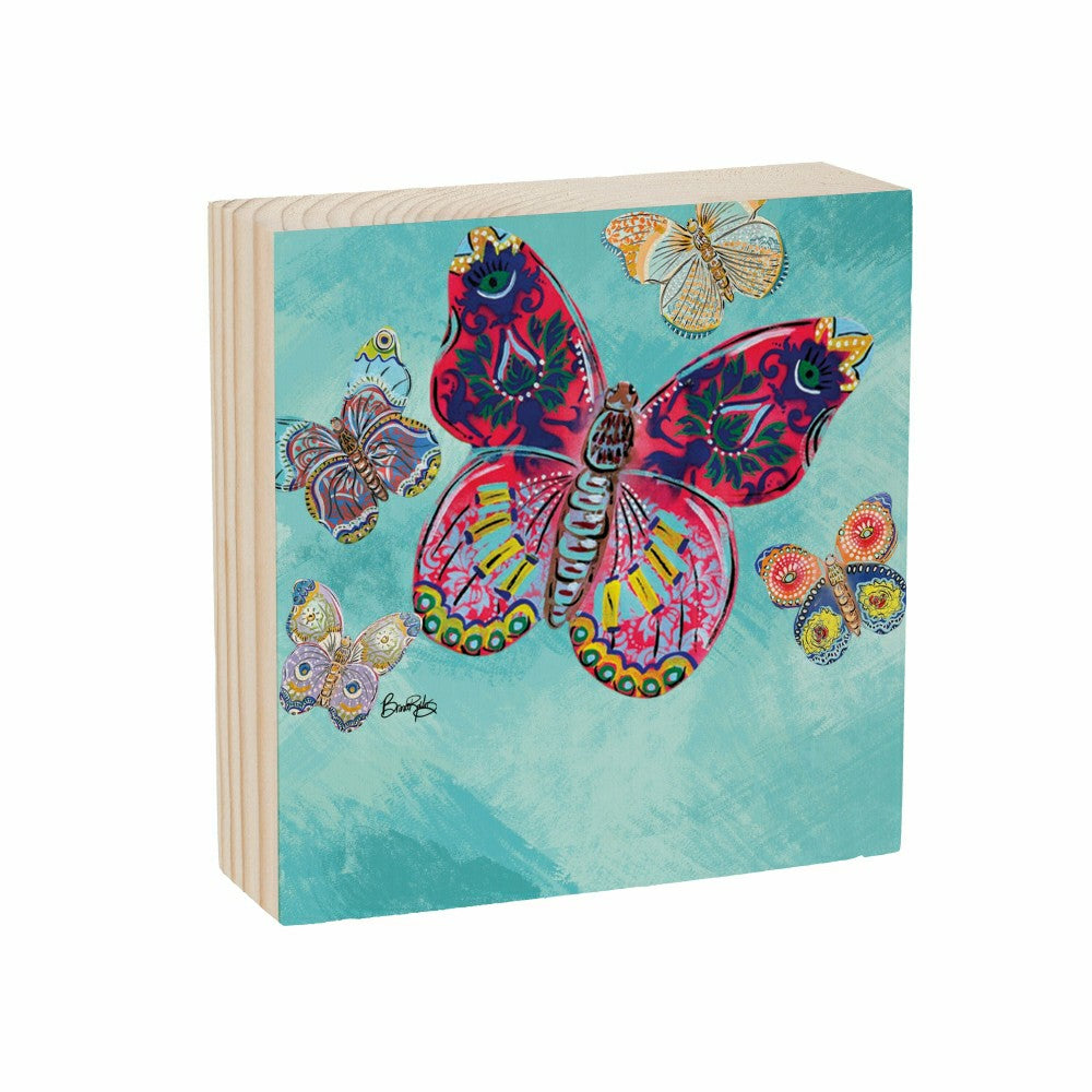 Plow & Hearth Seaside Retreat Sign Wood Block, Butterflies, Your Text Here, 6"x6"