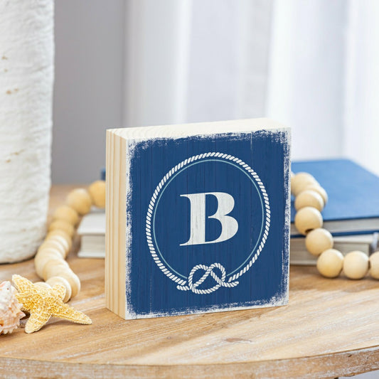Plow & Hearth Coastal Monogram Nautical Sign Wood Block "B", 6"x6"