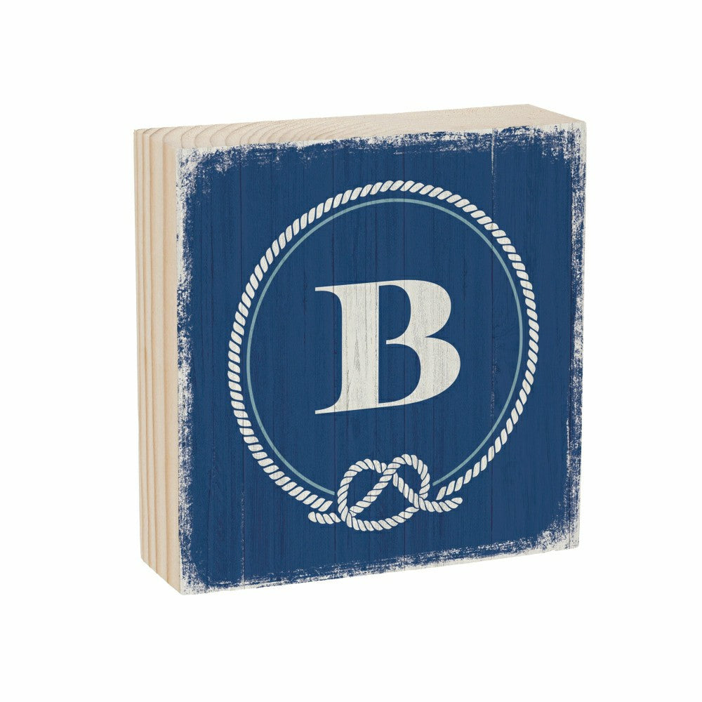 Plow & Hearth Coastal Monogram Nautical Sign Wood Block "B", 6"x6"