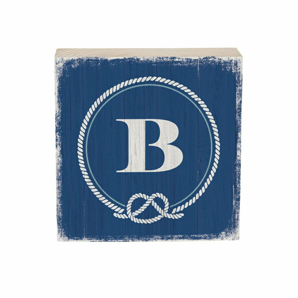 Plow & Hearth Coastal Monogram Nautical Sign Wood Block "B", 6"x6"
