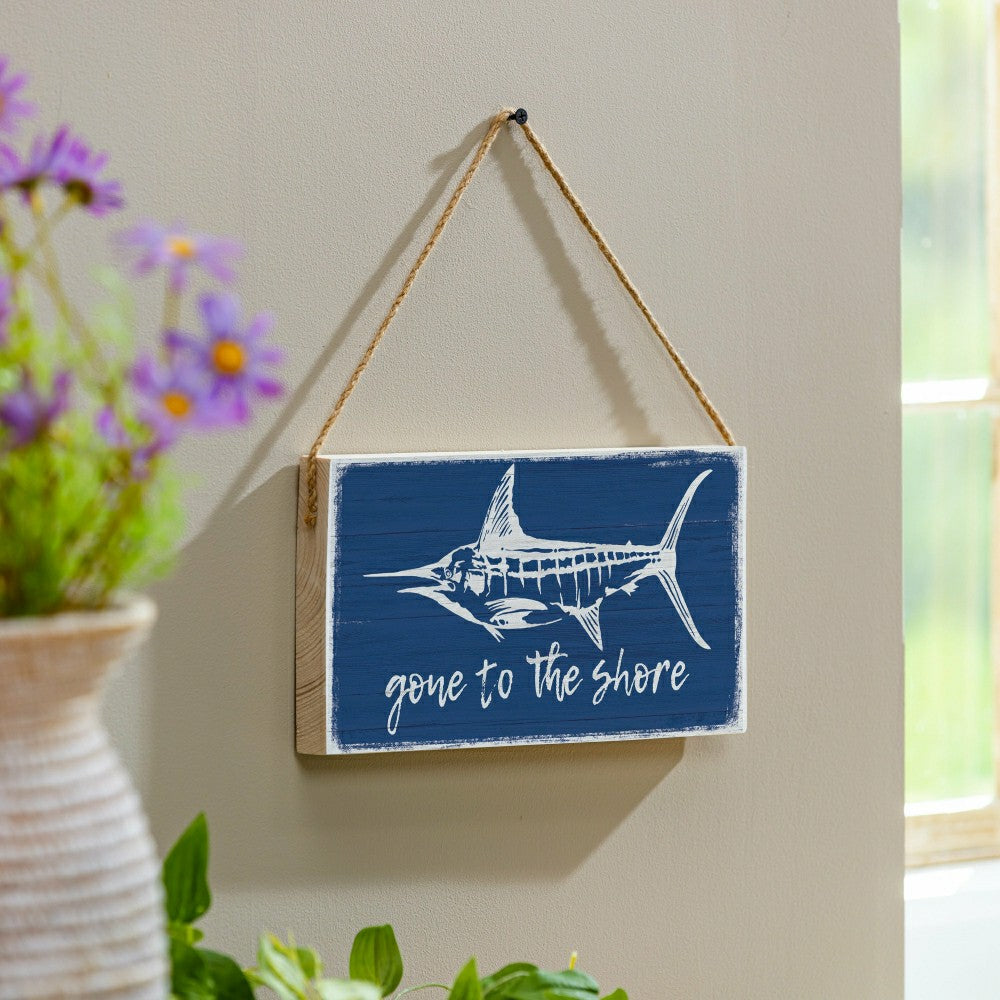 Plow & Hearth Coastal Wooden Sign Shore Marlin 11x6"