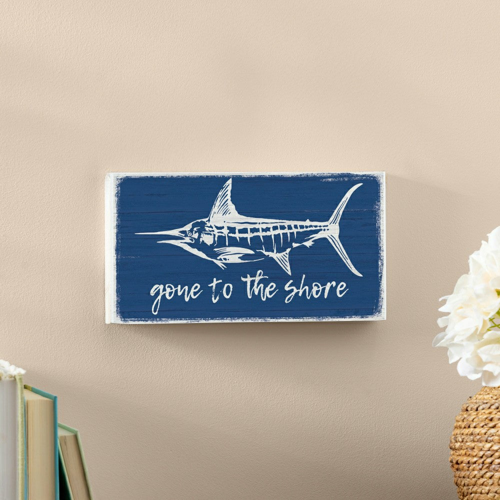 Plow & Hearth Coastal Wooden Sign Shore Marlin 11x6"