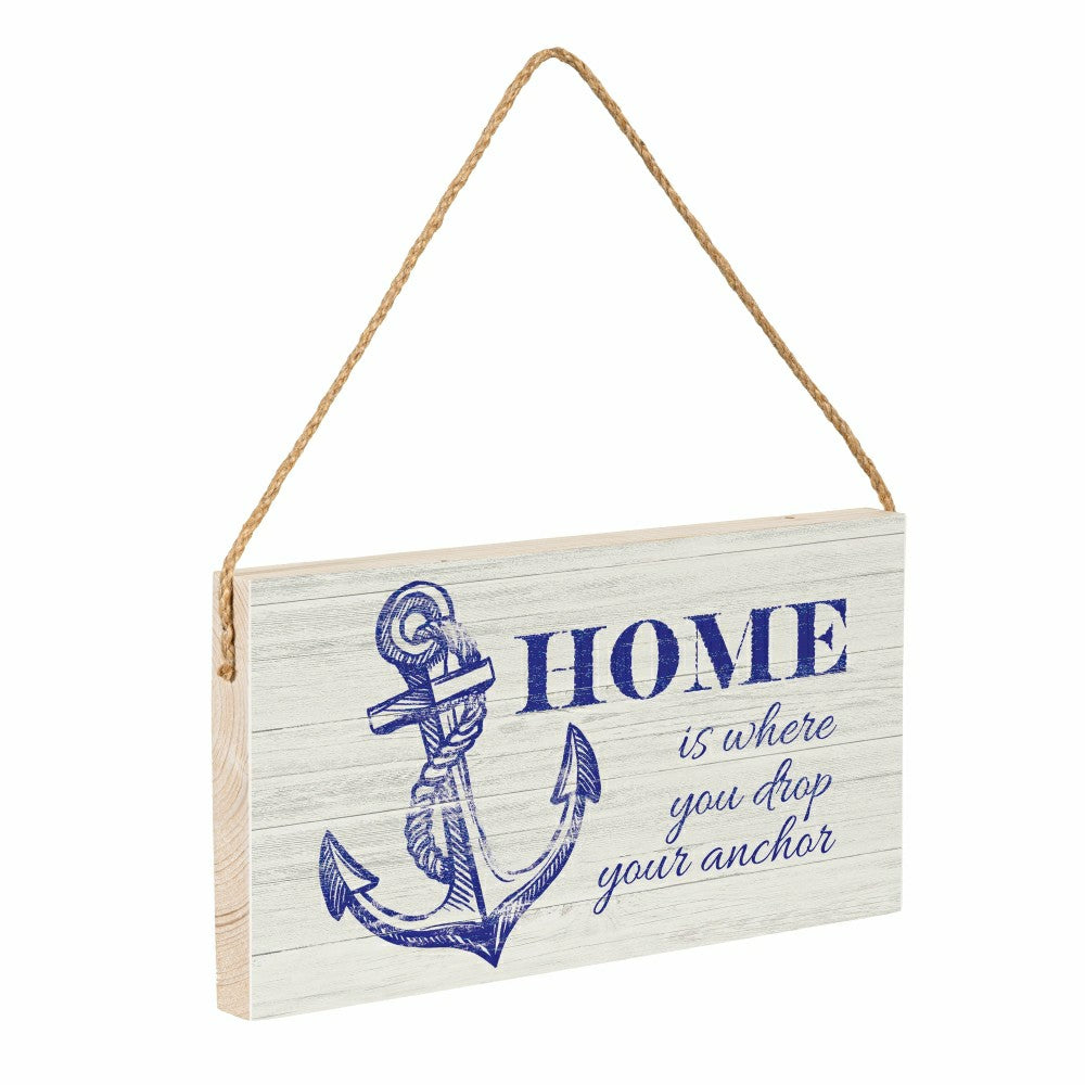 Plow & Hearth Coastal Wooden Sign Home Anchor 11x6"