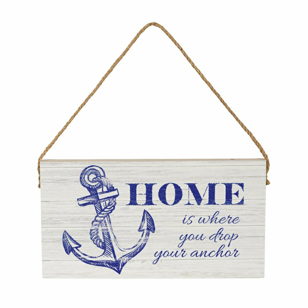 Plow & Hearth Coastal Wooden Sign Home Anchor 11x6"