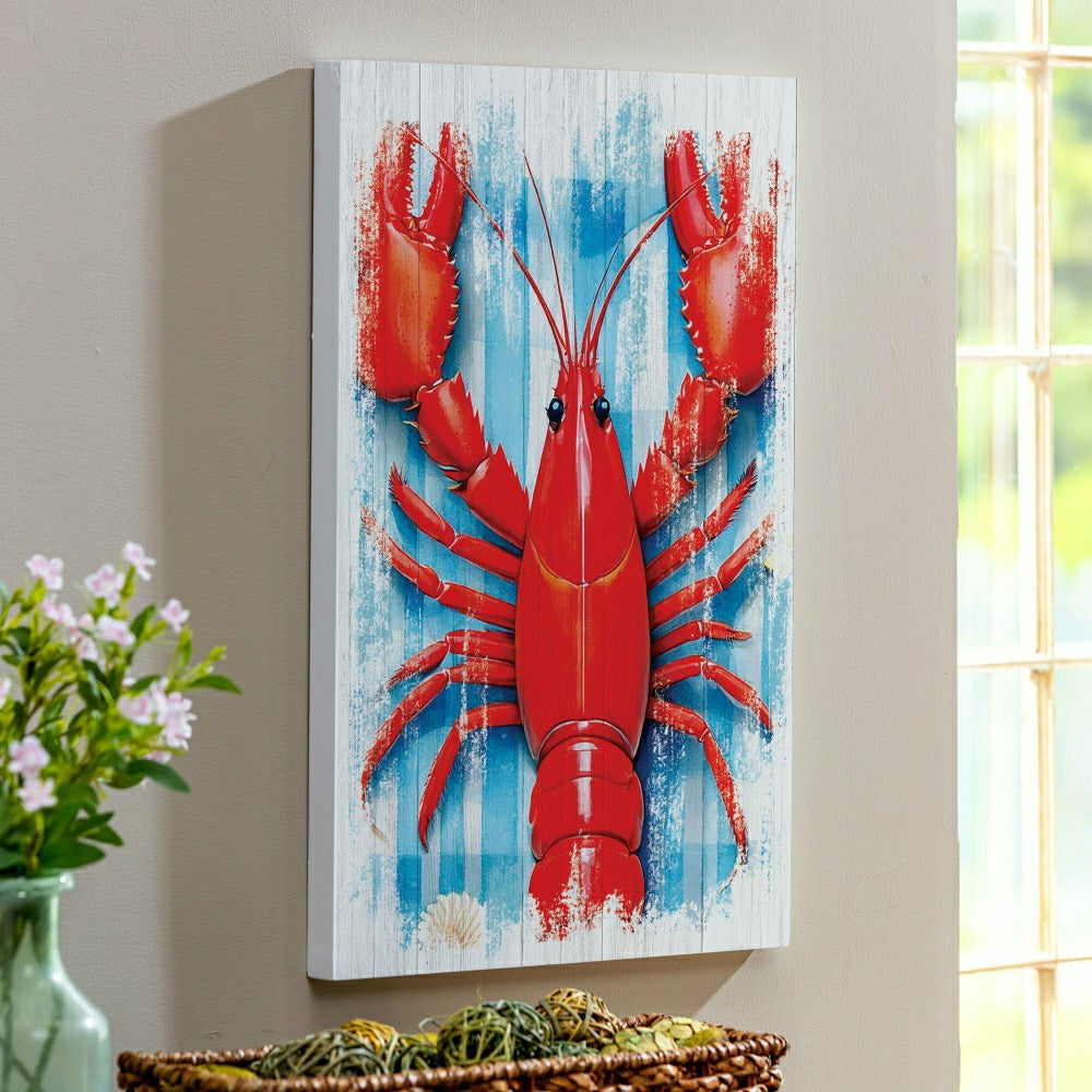 Plow & Hearth Coastal Wooden Wall Art Lobster 16x24"