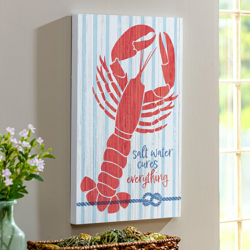 Plow & Hearth Coastal Wooden Wall Art Salt Water Lobster 16x24"