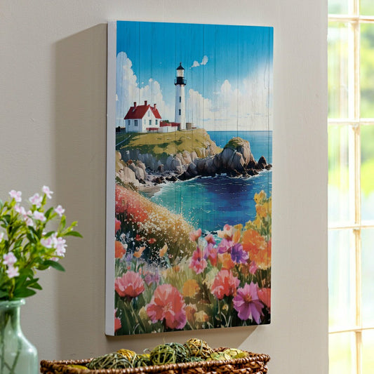 Plow & Hearth Coastal Wooden Wall Art Lighthouse 16x24"