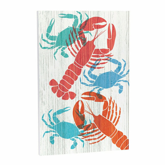 Plow & Hearth Coastal Wooden Wall Art Crab Lobster 16x24"