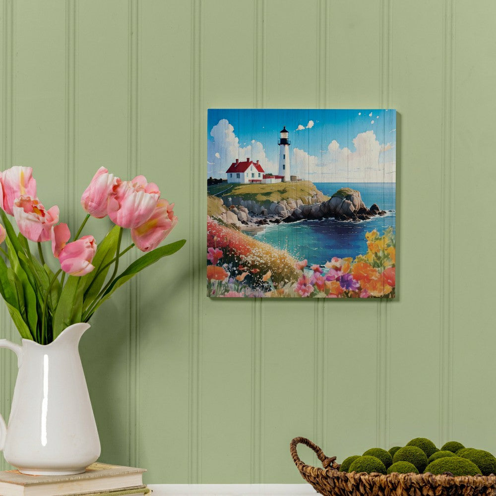 Plow & Hearth Coastal Wooden Wall Art Lighthouse 12x12"