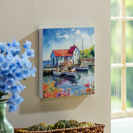 Plow & Hearth Coastal Wooden Wall Art Dock 12x12"