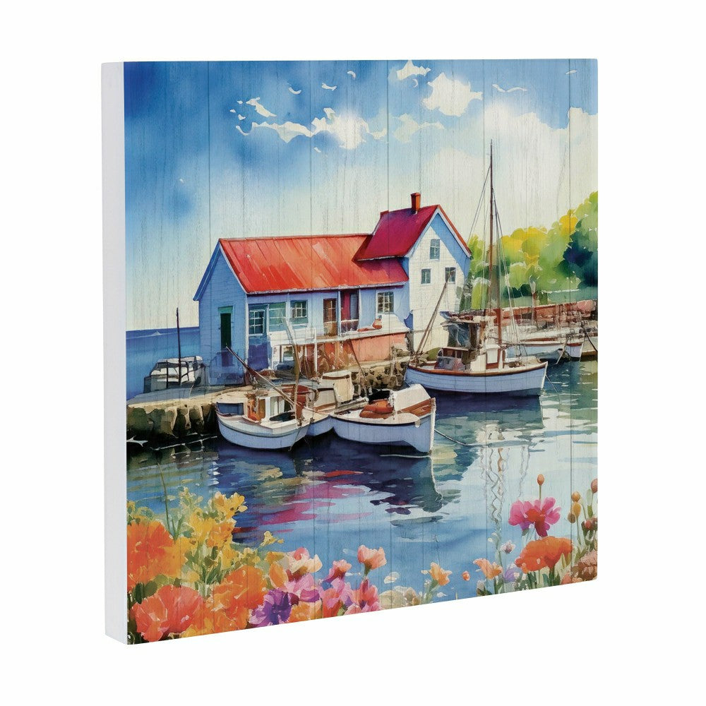 Plow & Hearth Coastal Wooden Wall Art Dock 12x12"