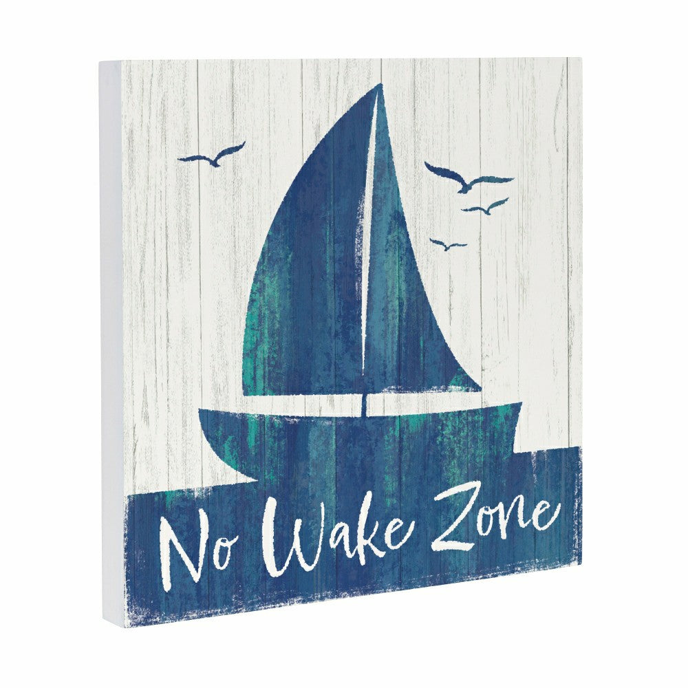 Plow & Hearth Coastal Wooden Wall Art No Wake Sailboat 12x12"