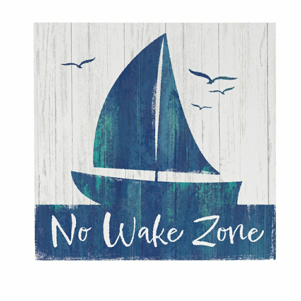 Plow & Hearth Coastal Wooden Wall Art No Wake Sailboat 12x12"