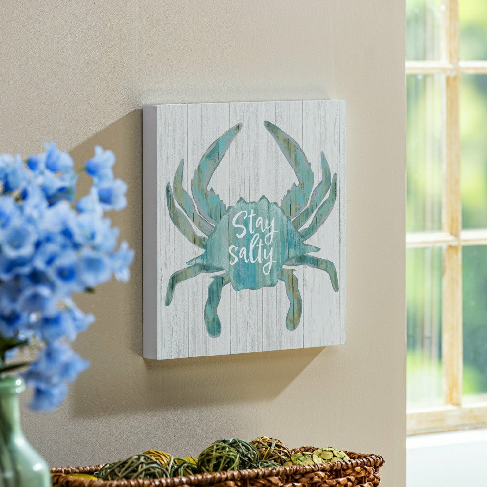 Plow & Hearth Coastal Wooden Wall Art Salty Crab 12x12"