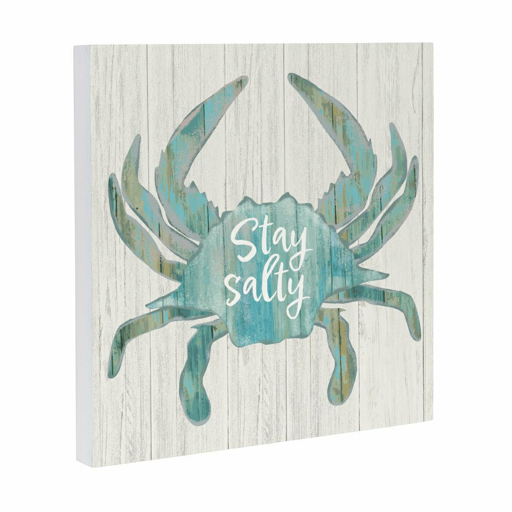 Plow & Hearth Coastal Wooden Wall Art Salty Crab 12x12"