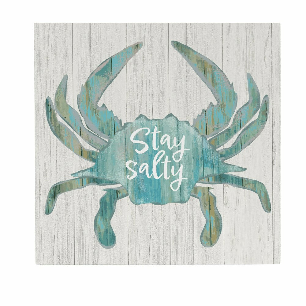 Plow & Hearth Coastal Wooden Wall Art Salty Crab 12x12"