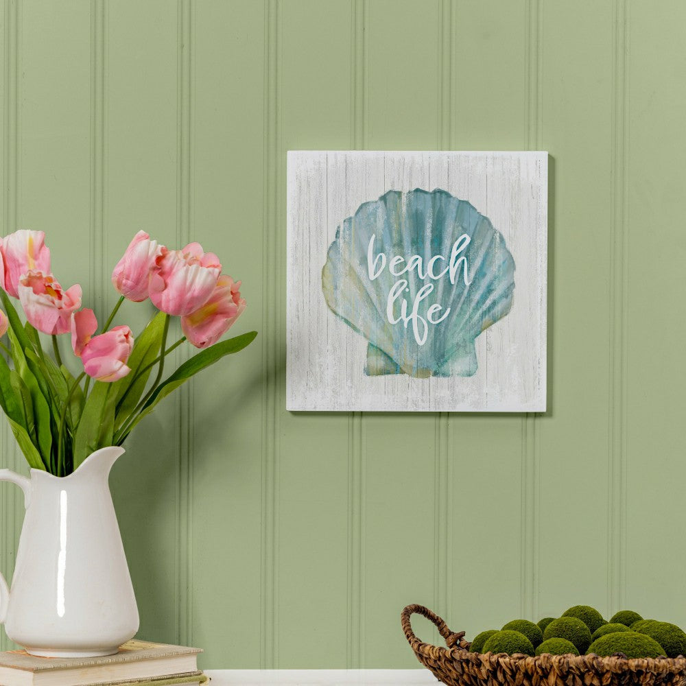 Plow & Hearth Coastal Wooden Wall Art Life Shell 12x12"