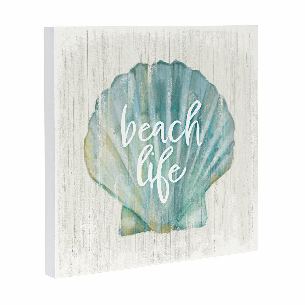 Plow & Hearth Coastal Wooden Wall Art Life Shell 12x12"