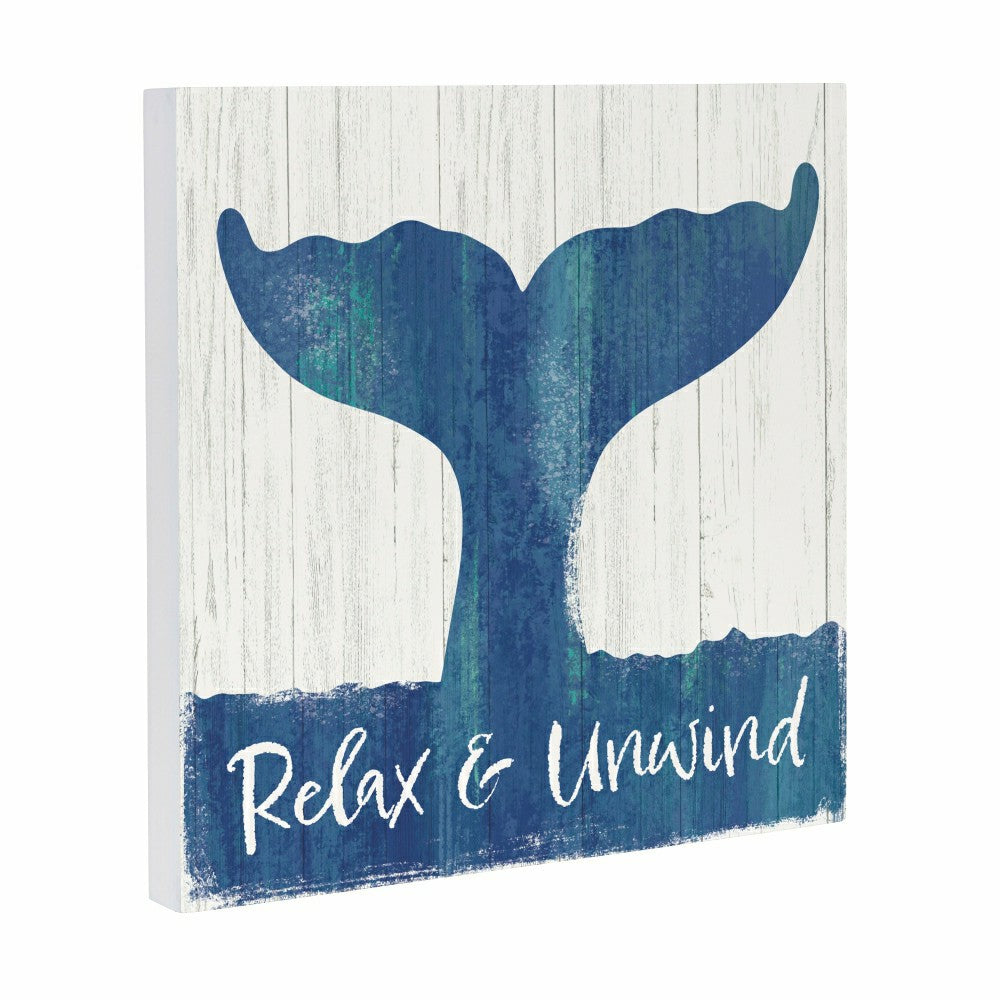 Plow & Hearth Coastal Wooden Wall Art Relax Whale 12x12"