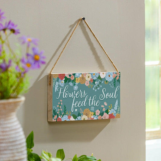 Plow & Hearth What She Shed Garden Decor, Hanging Sign, Floral Birds, 11" L x 6" H