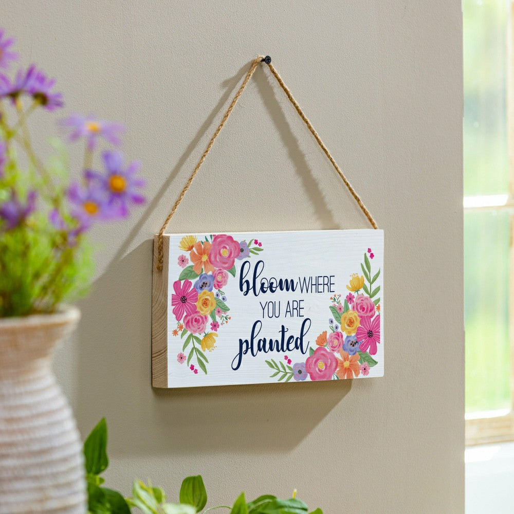Plow & Hearth Bunny Blooms Garden Decor, Hanging Sign, Bloom Where You are Planted,