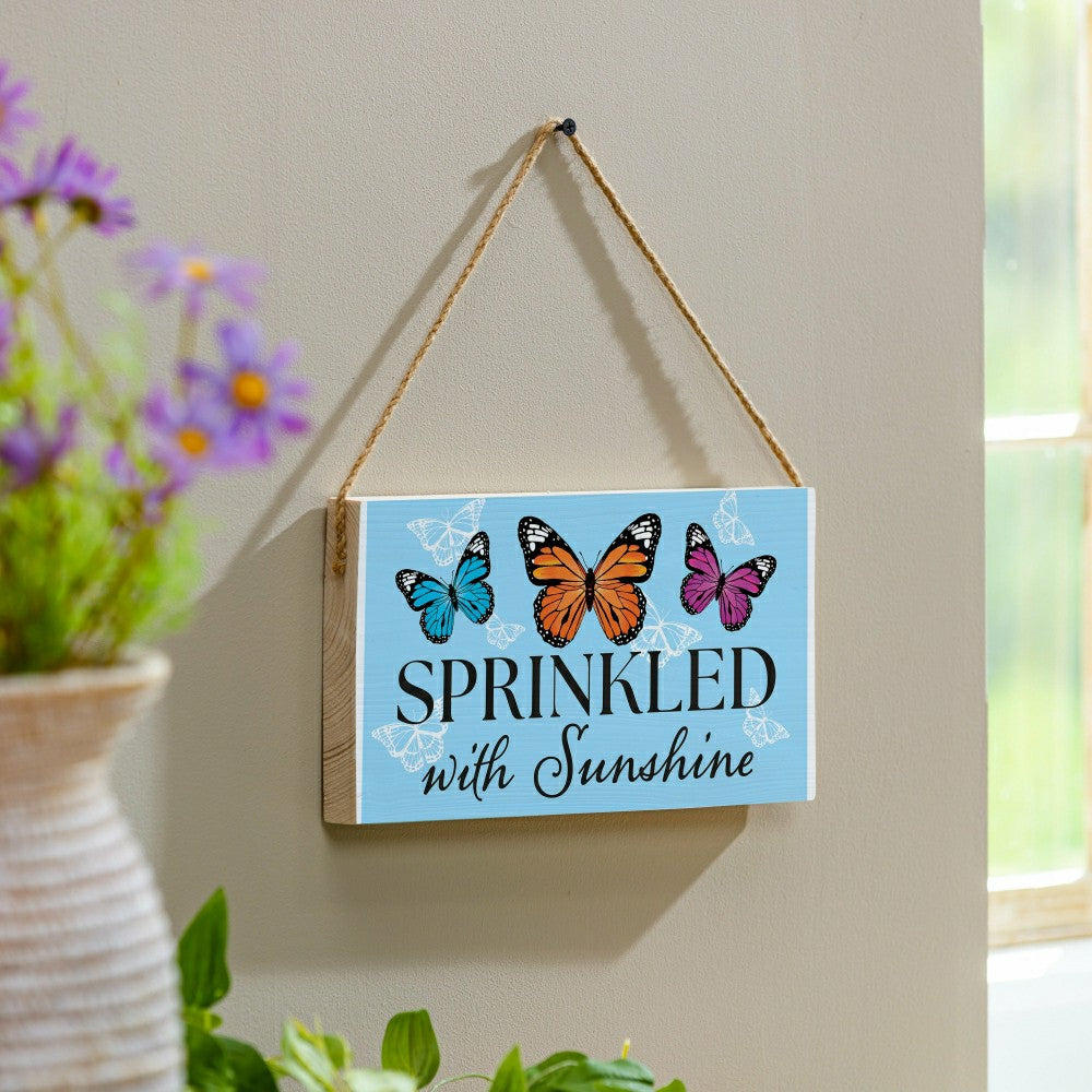 Plow & Hearth Pollinator Garden Decor, Hanging Sign, Sprinkled with Sunshine, 11" L