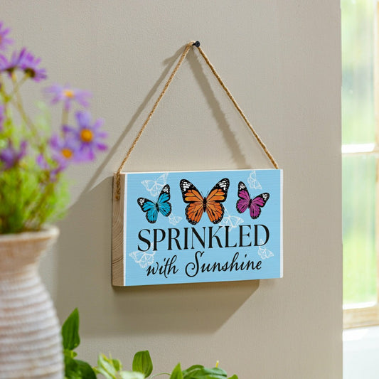 Plow & Hearth Pollinator Garden Decor, Hanging Sign, Sprinkled with Sunshine, 11" L