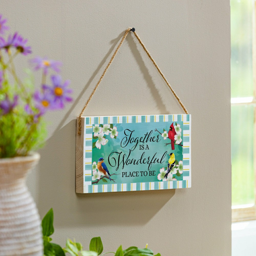 Plow & Hearth Pollinator Garden Decor, Hanging Sign, Birds, 11" L x 6" H