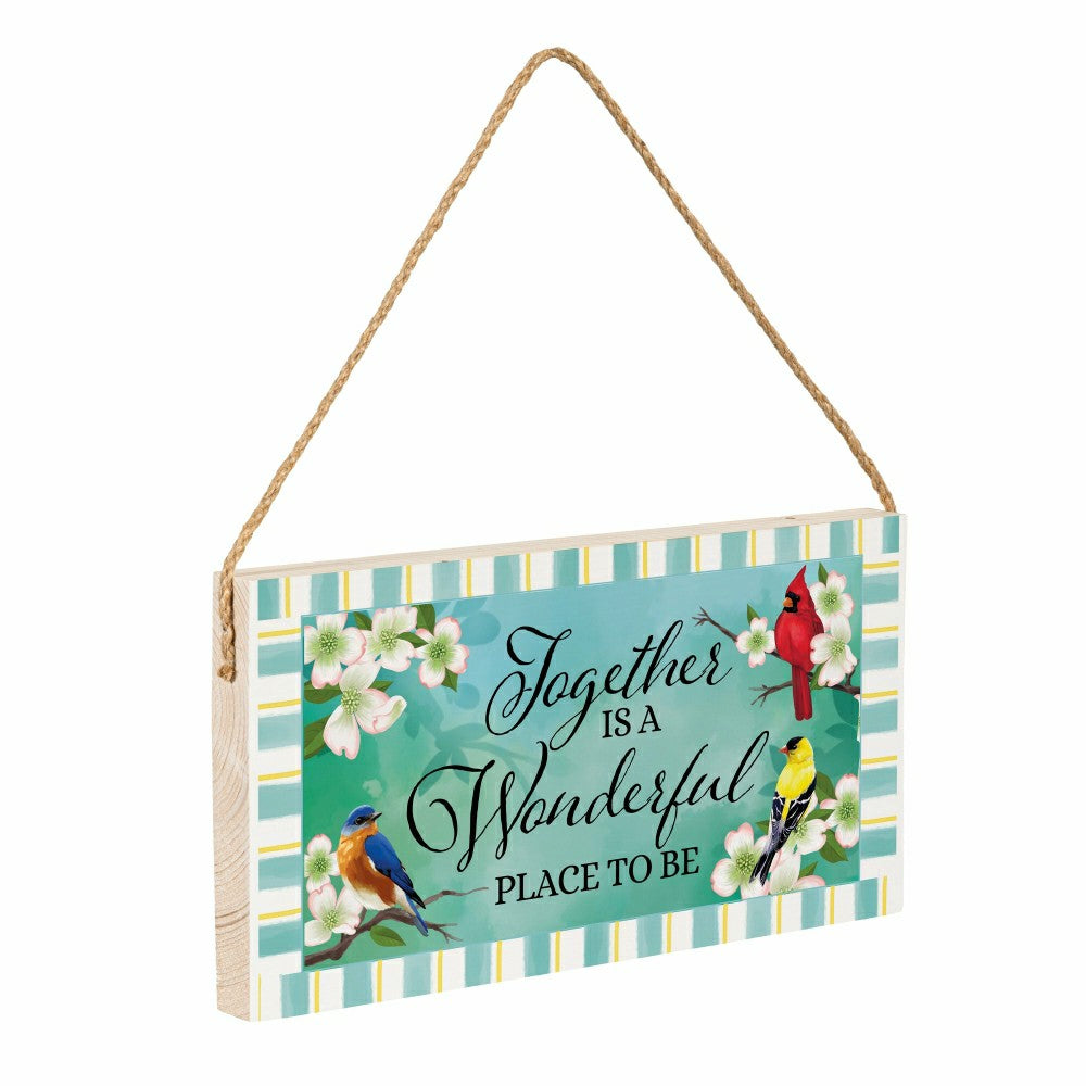 Plow & Hearth Pollinator Garden Decor, Hanging Sign, Birds, 11" L x 6" H