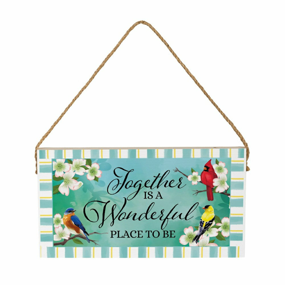Plow & Hearth Pollinator Garden Decor, Hanging Sign, Birds, 11" L x 6" H