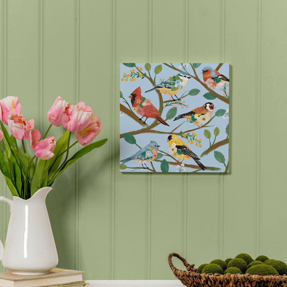 Plow & Hearth What She Shed Indoor Wall Decor, Floral Birds, 12" L x 12" H
