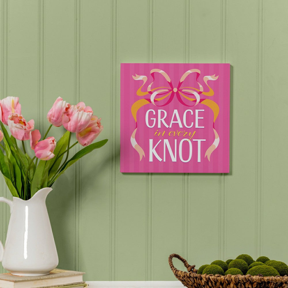 Plow & Hearth Bunny Blooms Indoor Wall Decor, Grace in Every Knot, 12" L x 12" H