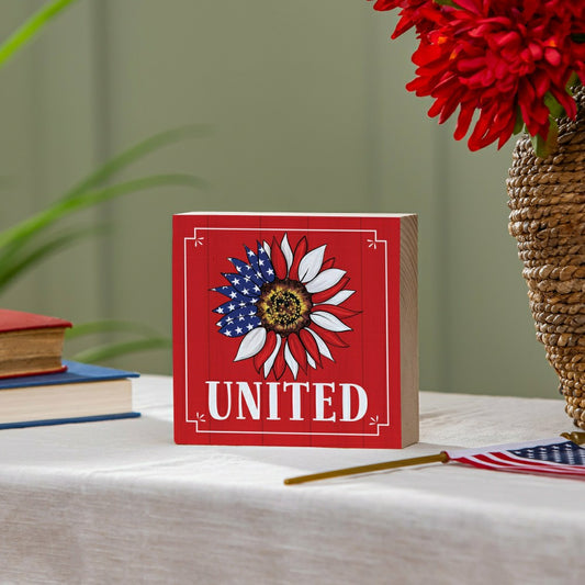 Plow & Hearth American Classic Sign Wood Block "United", 6"x6"
