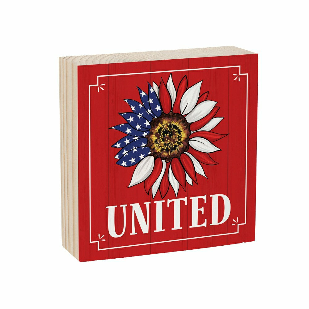 Plow & Hearth American Classic Sign Wood Block "United", 6"x6"