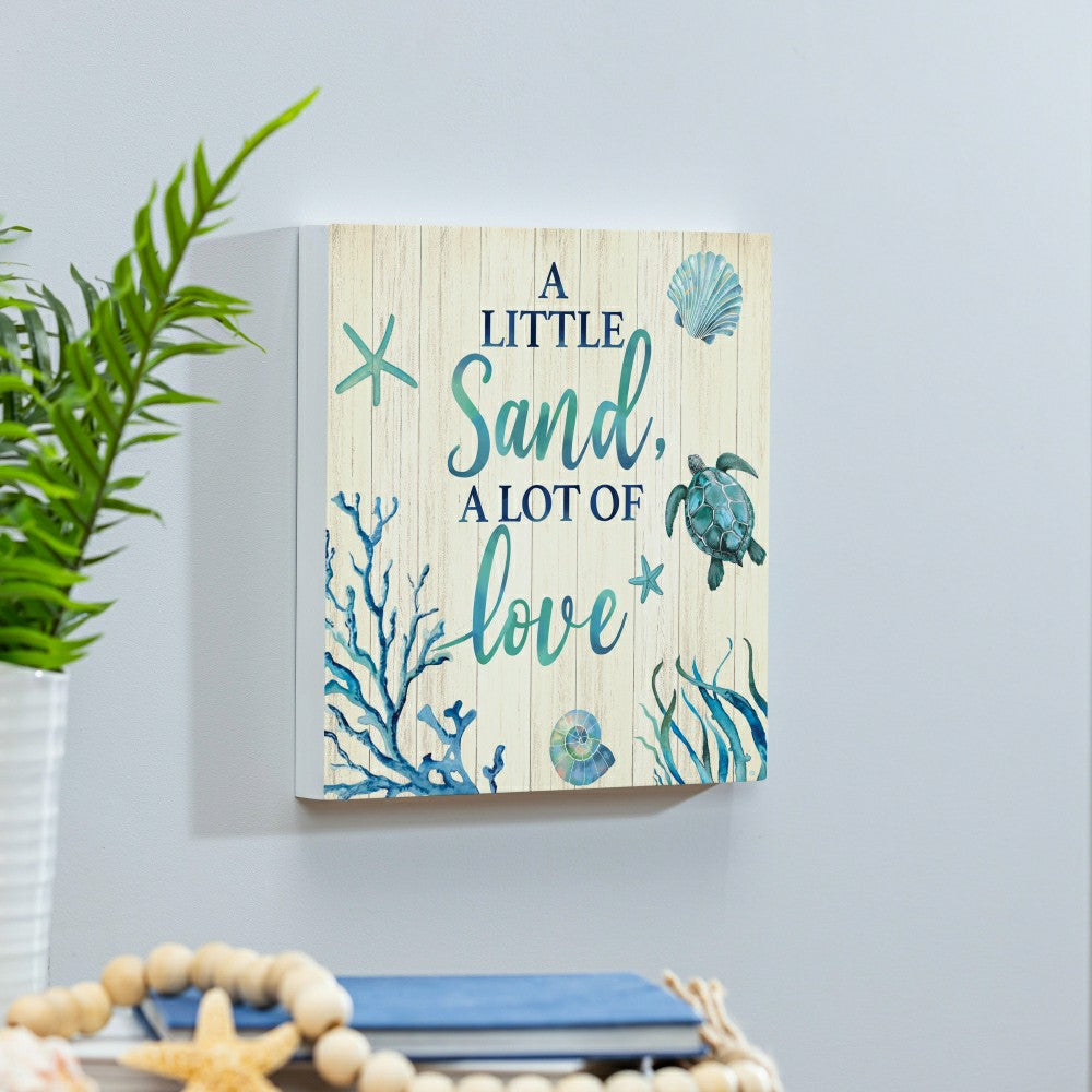 Plow & Hearth Blue Coastal Indoor Wall Decor, A Little Sand, 12" L x 12" H