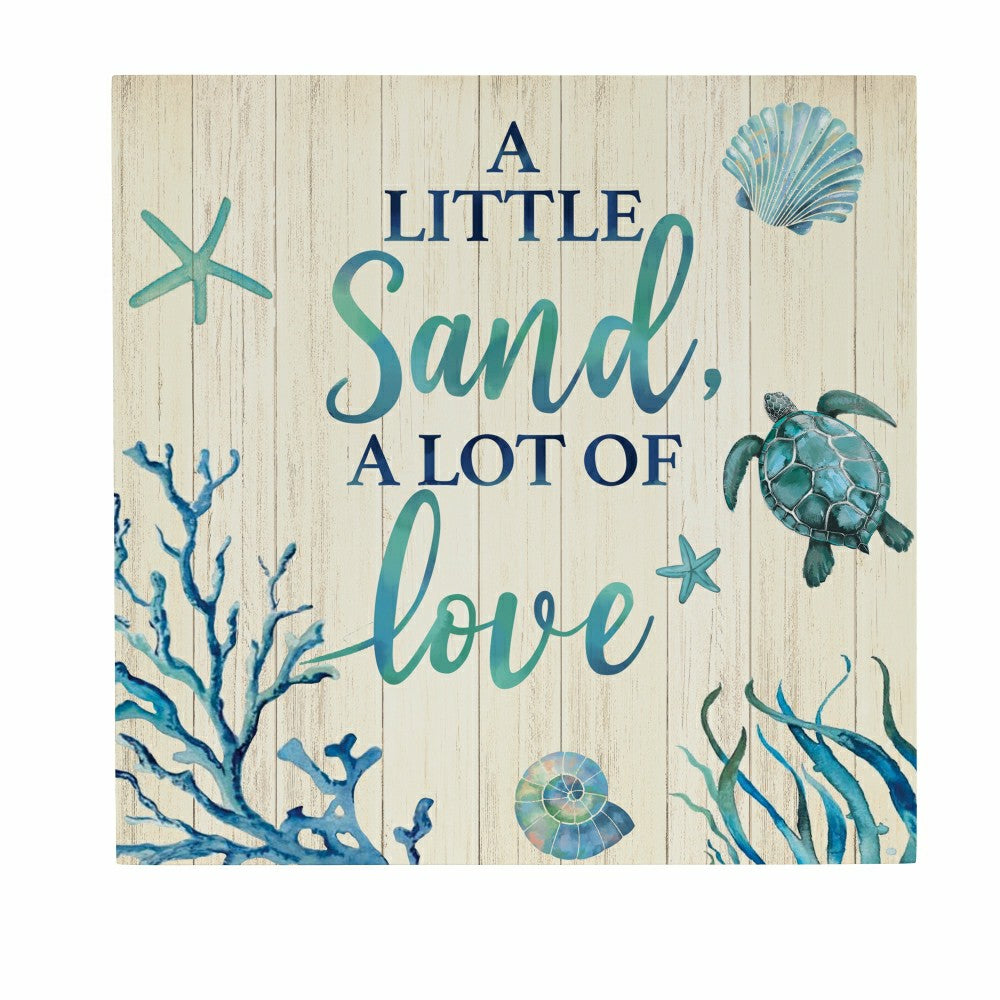 Plow & Hearth Blue Coastal Indoor Wall Decor, A Little Sand, 12" L x 12" H