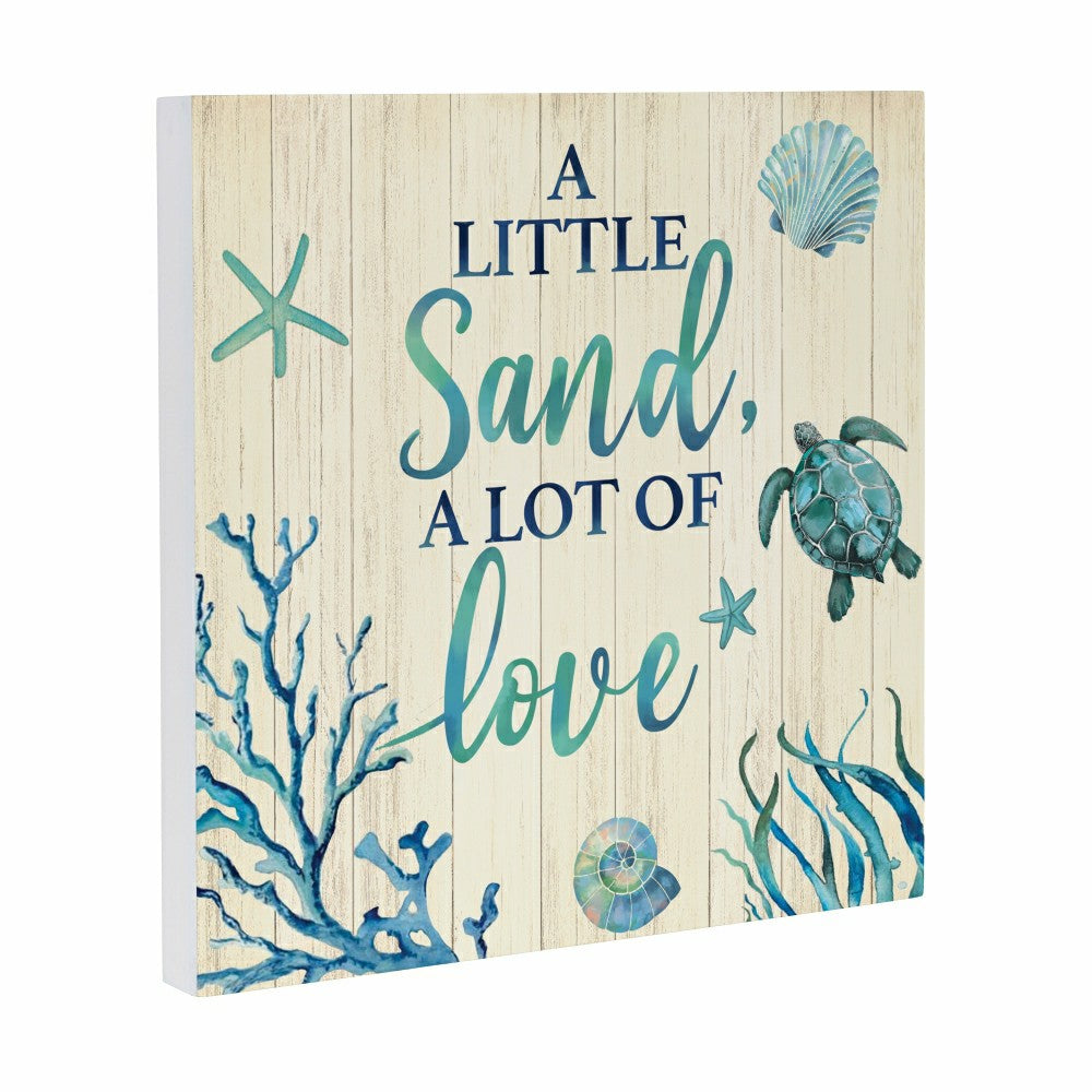 Plow & Hearth Blue Coastal Indoor Wall Decor, A Little Sand, 12" L x 12" H