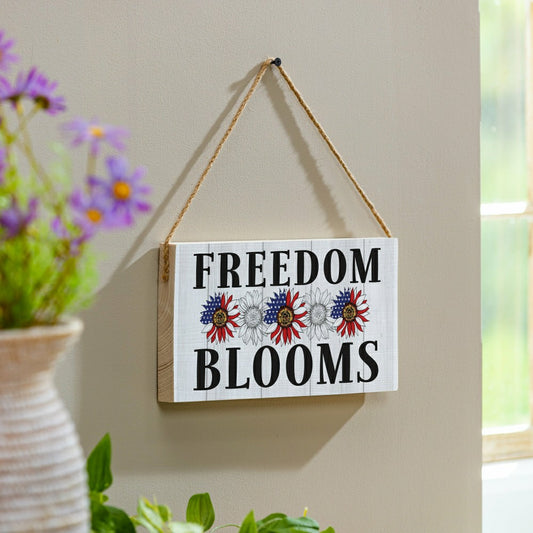Plow & Hearth American Classic Garden Decor, Hanging Sign, Freedom Blooms, 11" L x 6
