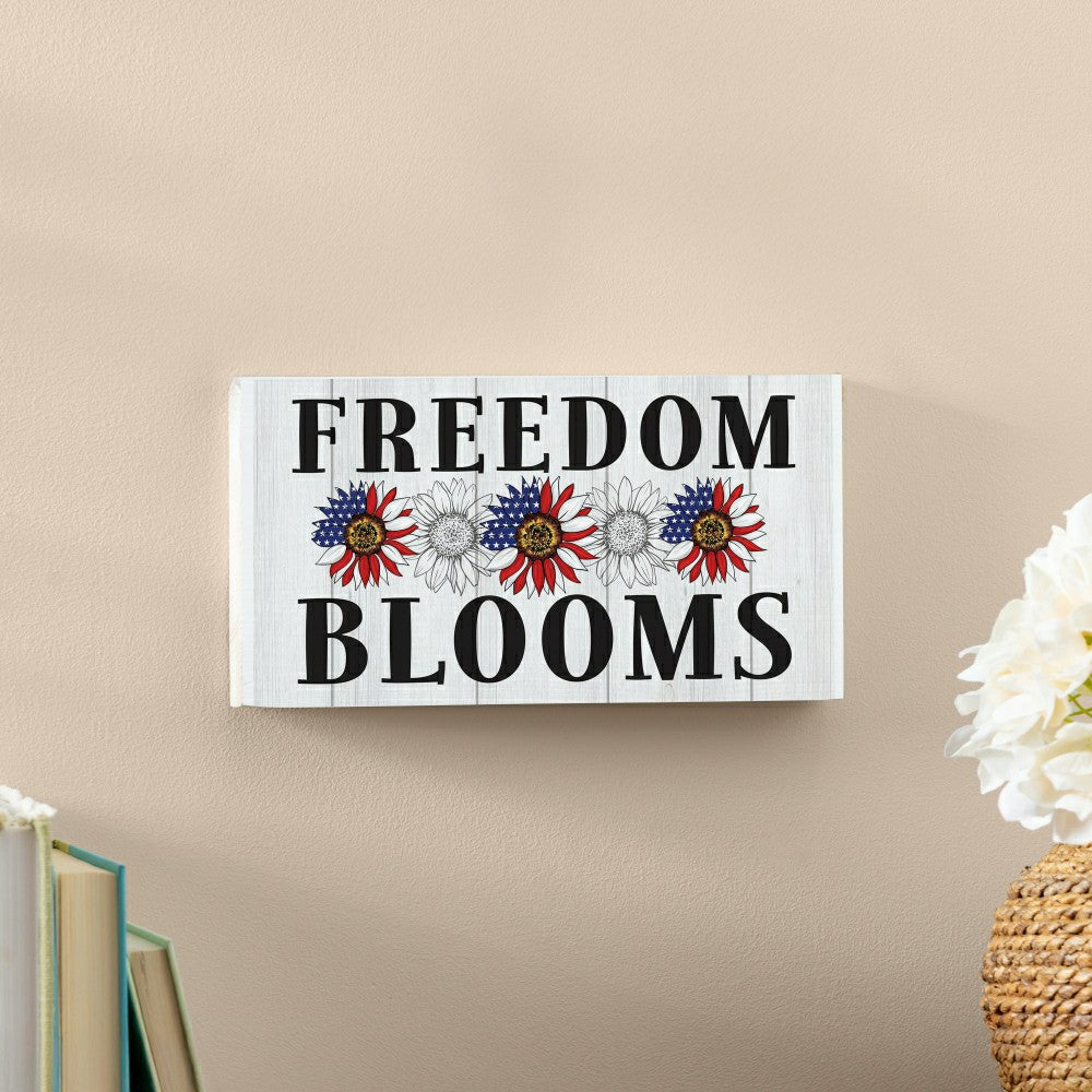 Plow & Hearth American Classic Garden Decor, Hanging Sign, Freedom Blooms, 11" L x 6