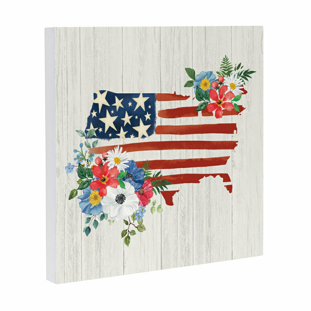 Plow & Hearth American Classic Indoor Wall Decor, Floral USA, 12" L x 12" H