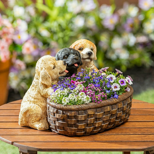 Plow & Hearth Puppies and Basket Resin Planter