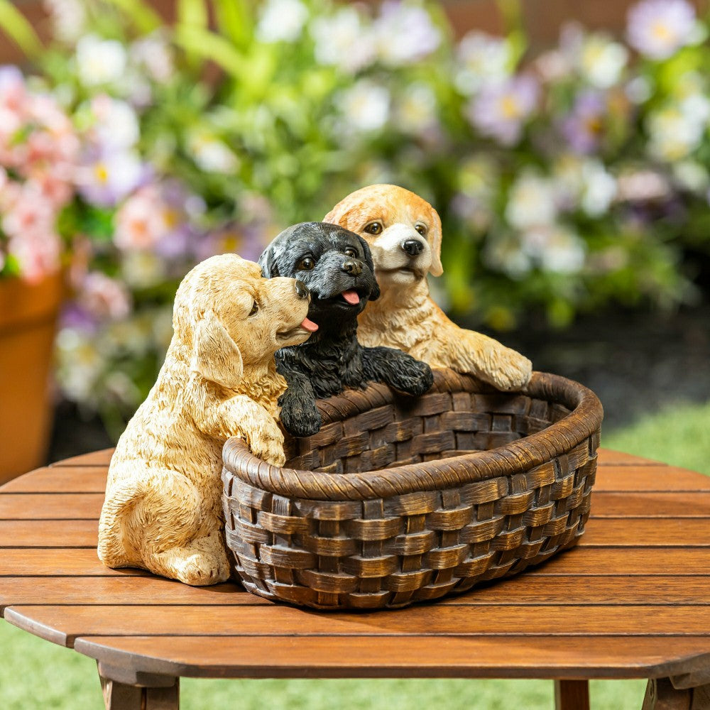 Plow & Hearth Puppies and Basket Resin Planter