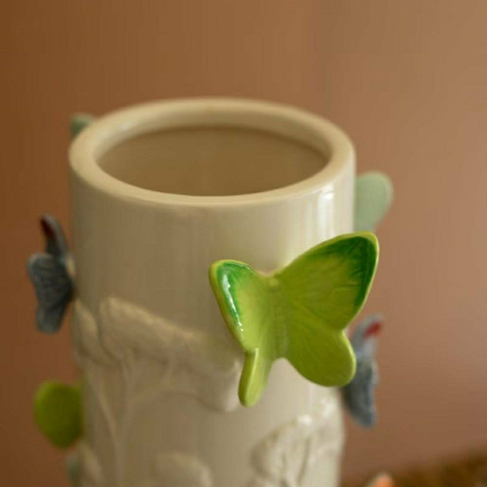 Plow & Hearth Ceramic Vase with Colorful Butterflies
