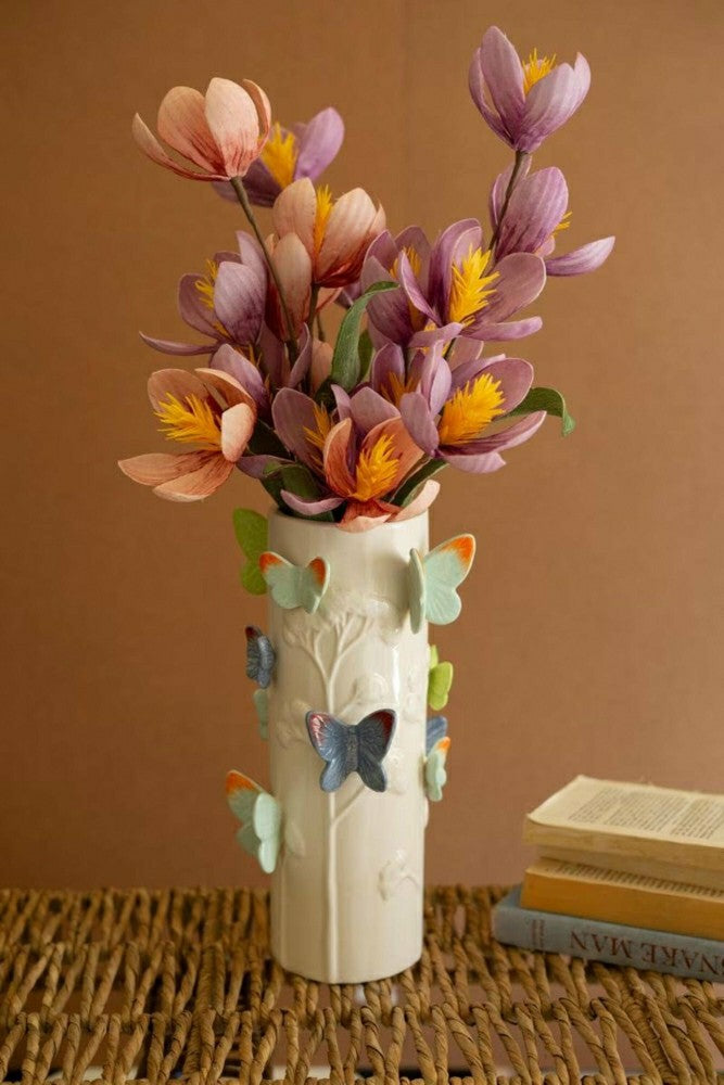 Plow & Hearth Ceramic Vase with Colorful Butterflies