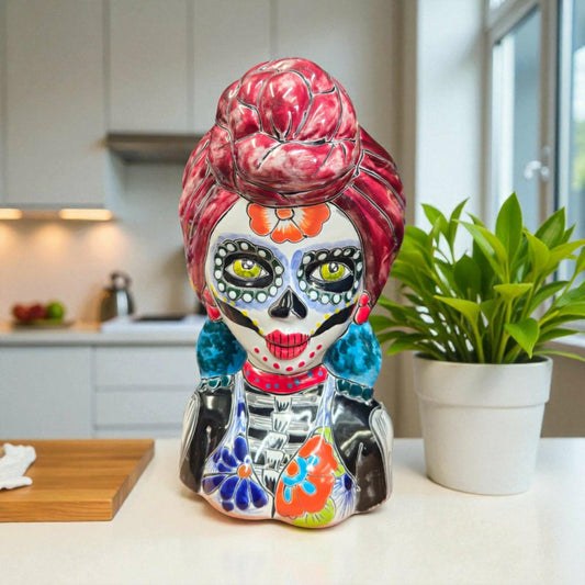 Plow & Hearth Talavera Skull Lady Planter